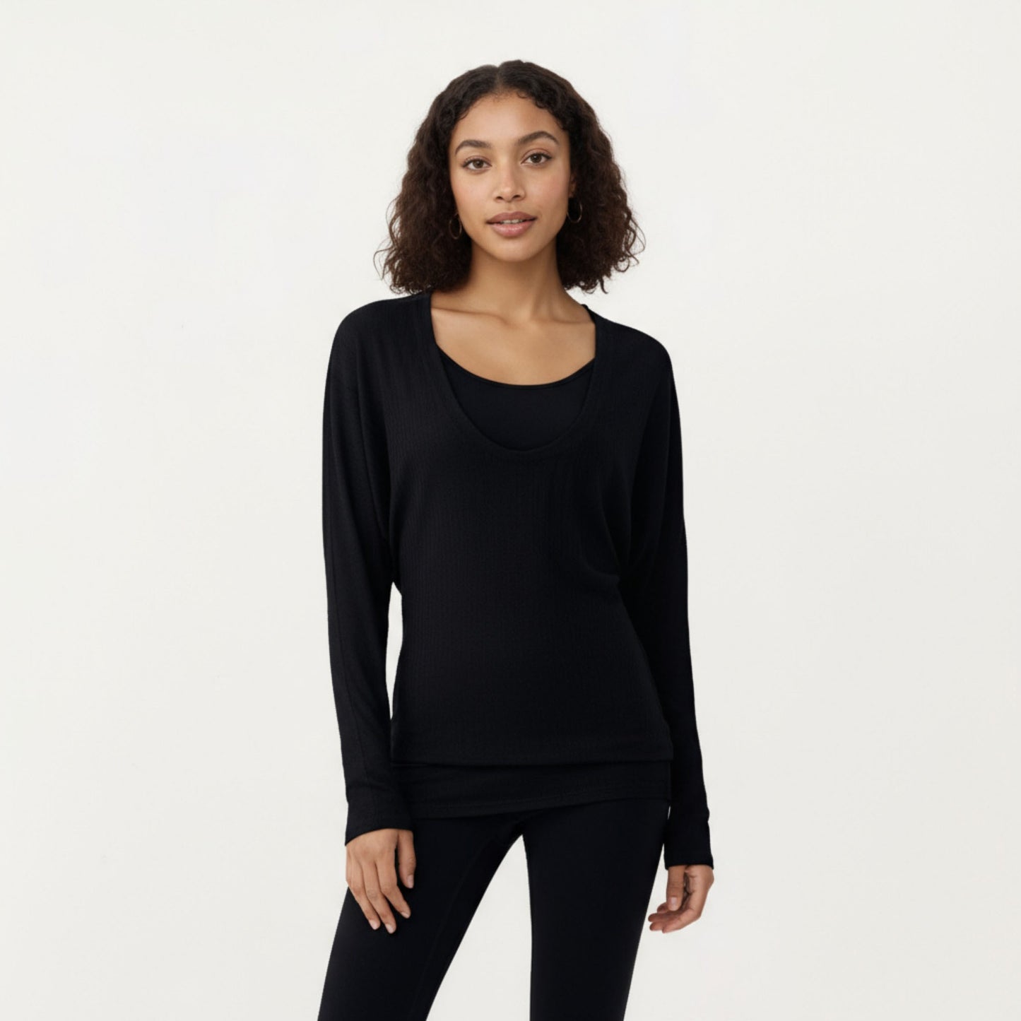 Anna-Kaci Active Women¡¯s Off Shoulder Long Sleeve Top with Soft Stretch Fabric Relaxed Draped Fit and Extended Hemline