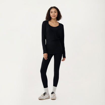 Anna-Kaci Active Women¡¯s Off Shoulder Long Sleeve Top with Soft Stretch Fabric Relaxed Draped Fit and Extended Hemline