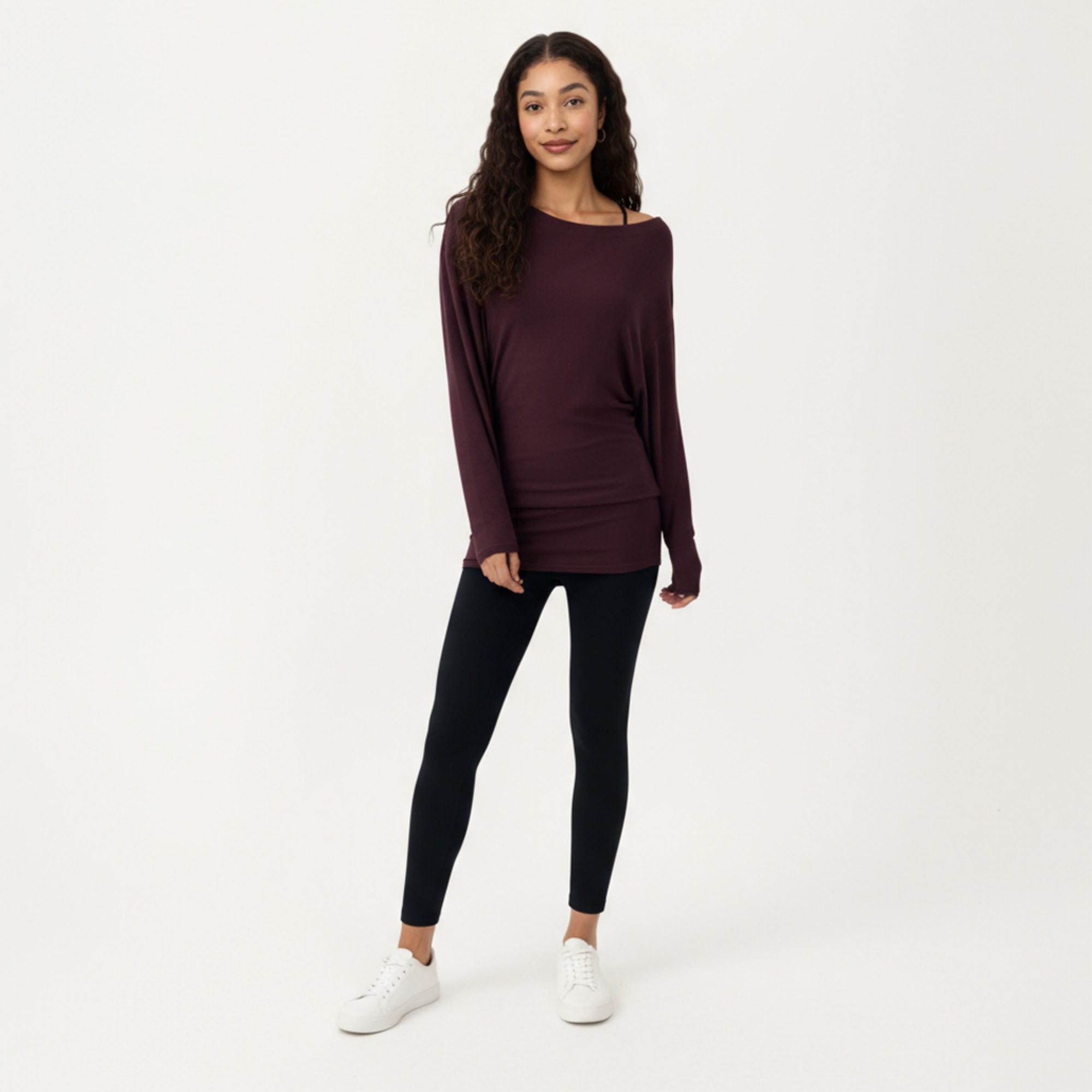 Anna-Kaci Active Women¡¯s Off Shoulder Long Sleeve Top with Soft Stretch Fabric Relaxed Draped Fit and Extended Hemline