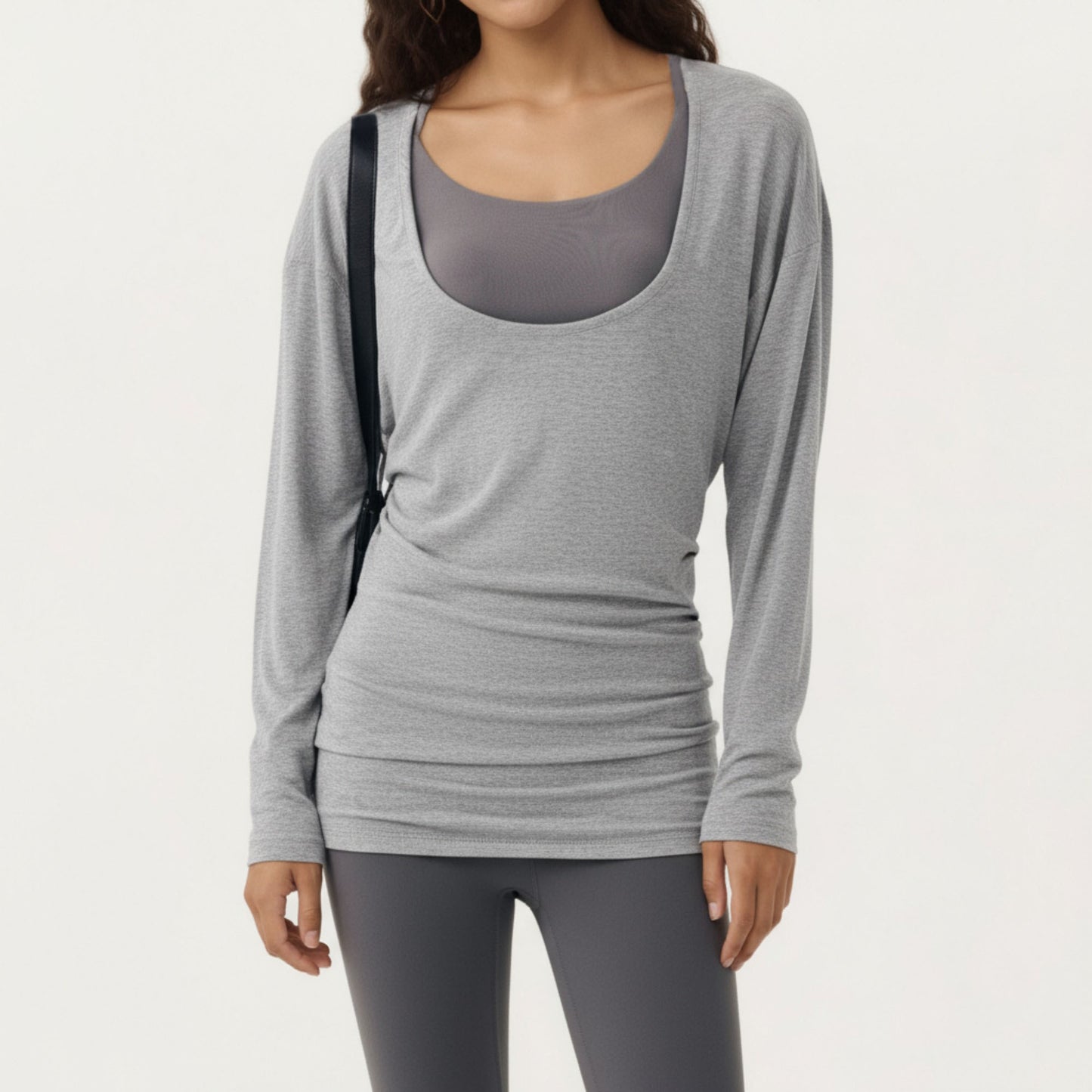 Anna-Kaci Active Women¡¯s Off Shoulder Long Sleeve Top with Soft Stretch Fabric Relaxed Draped Fit and Extended Hemline