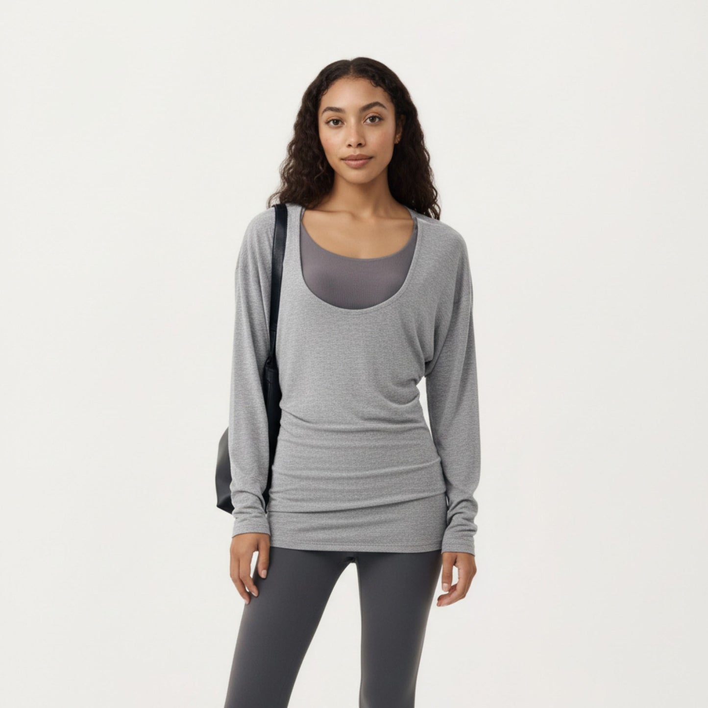 Anna-Kaci Active Women¡¯s Off Shoulder Long Sleeve Top with Soft Stretch Fabric Relaxed Draped Fit and Extended Hemline