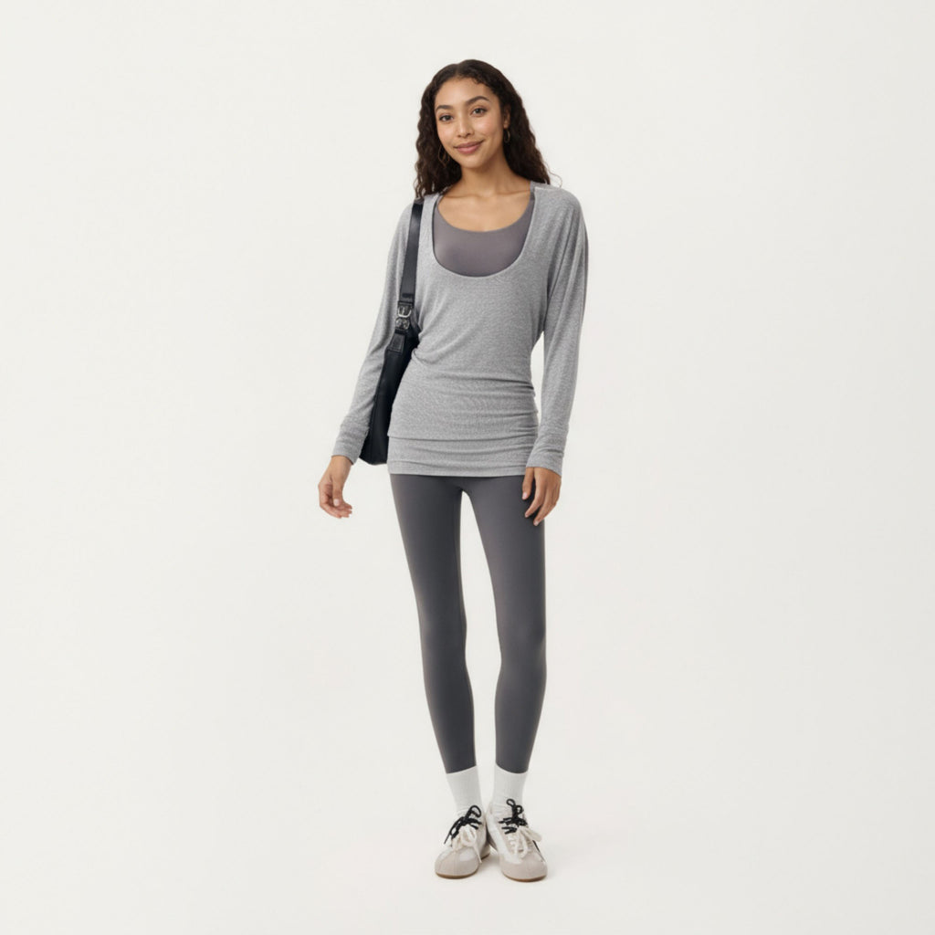Anna-Kaci Active Women¡¯s Off Shoulder Long Sleeve Top with Soft Stretch Fabric Relaxed Draped Fit and Extended Hemline