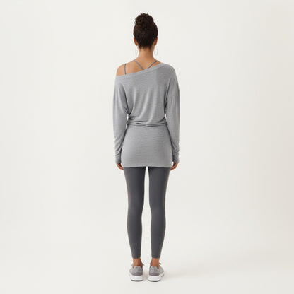 Anna-Kaci Active Women¡¯s Off Shoulder Long Sleeve Top with Soft Stretch Fabric Relaxed Draped Fit and Extended Hemline