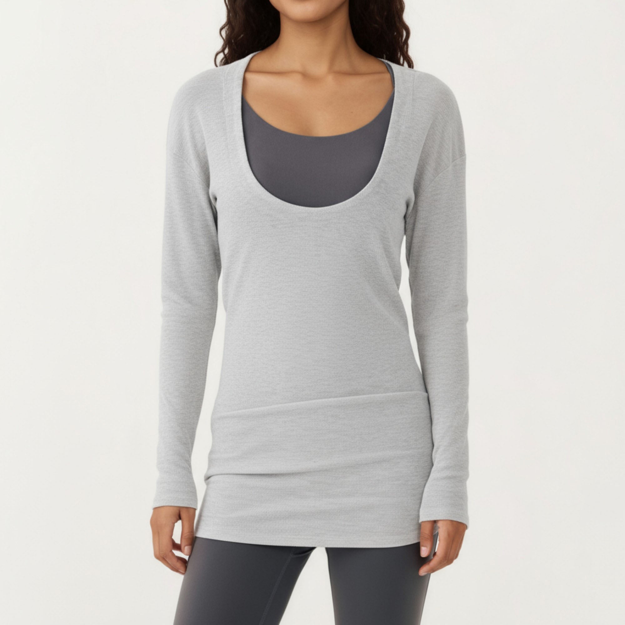 Anna-Kaci Active Women¡¯s Off Shoulder Long Sleeve Top with Soft Stretch Fabric Relaxed Draped Fit and Extended Hemline