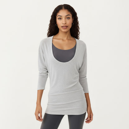 Anna-Kaci Active Women¡¯s Off Shoulder Long Sleeve Top with Soft Stretch Fabric Relaxed Draped Fit and Extended Hemline