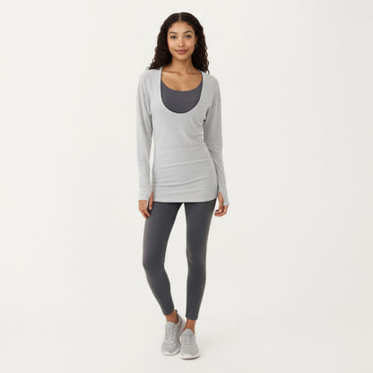 Anna-Kaci Active Women¡¯s Off Shoulder Long Sleeve Top with Soft Stretch Fabric Relaxed Draped Fit and Extended Hemline