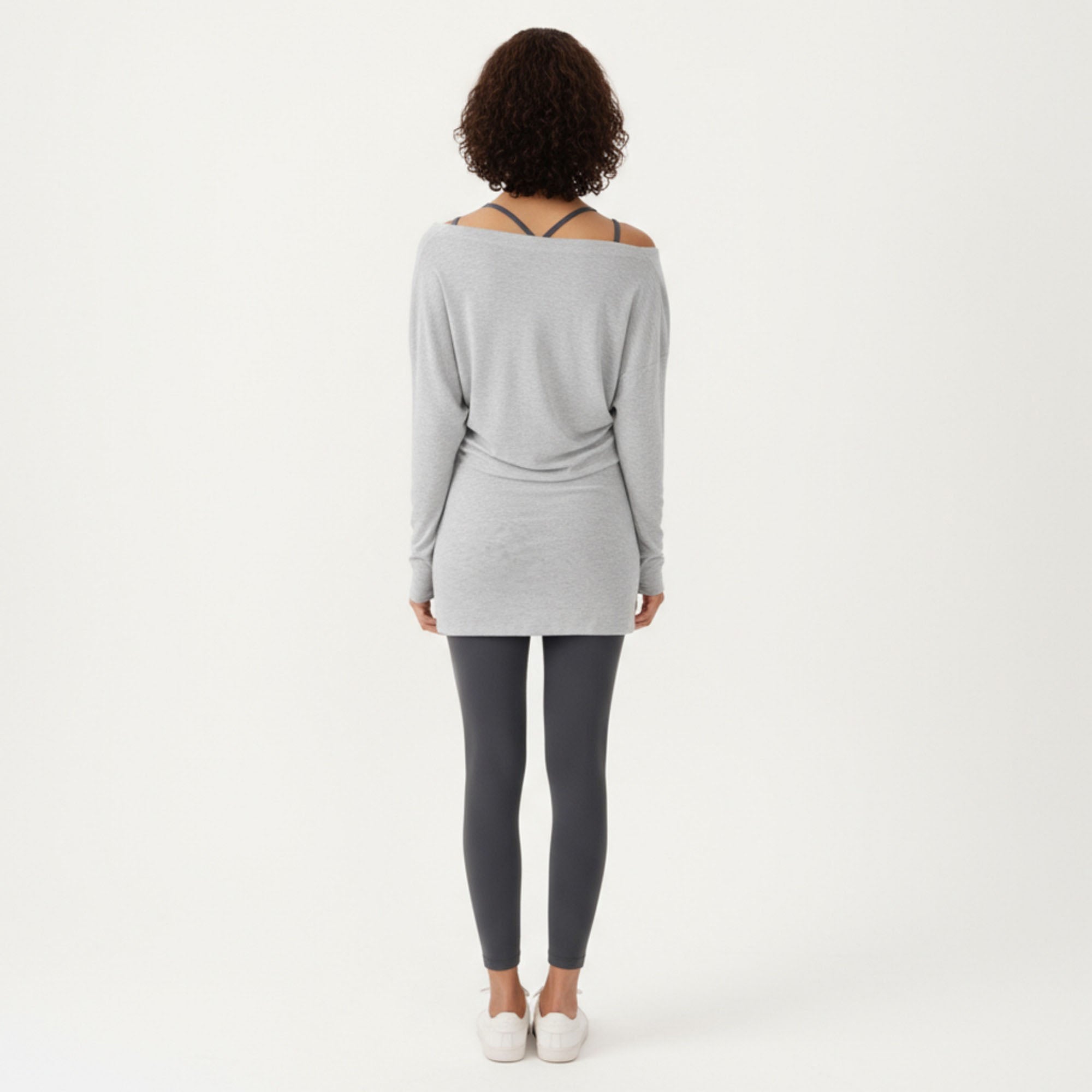 Anna-Kaci Active Women¡¯s Off Shoulder Long Sleeve Top with Soft Stretch Fabric Relaxed Draped Fit and Extended Hemline