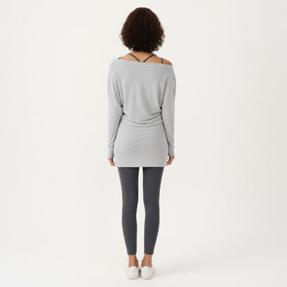 Anna-Kaci Active Women¡¯s Off Shoulder Long Sleeve Top with Soft Stretch Fabric Relaxed Draped Fit and Extended Hemline