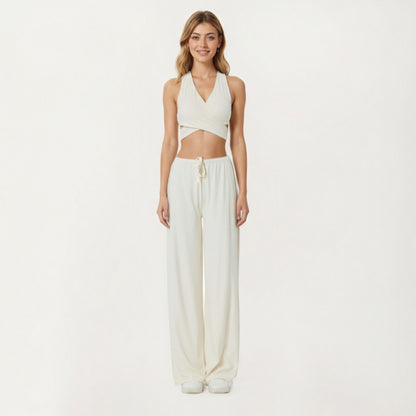 Anna-Kaci Active Women¡¯s High Waist Wide Leg Lounge Pants with Soft Stretch Fabric Adjustable Drawstring Waistband