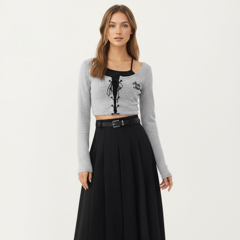 Anna-Kaci Women's High Waist Pleated Maxi Skirt with Belted Waist and Flowing Tailored Silhouette