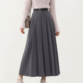 Anna-Kaci Women's High Waist Pleated Maxi Skirt with Belted Waist and Flowing Tailored Silhouette