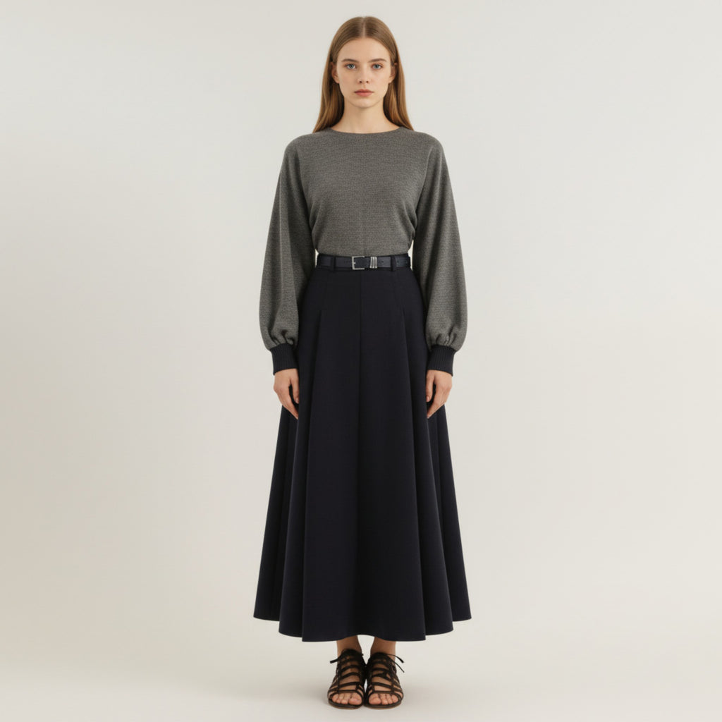 Anna-Kaci Women's High Waist Full A-Line Maxi Skirt with Structured Seam Panels and Smooth Flowing Silhouette