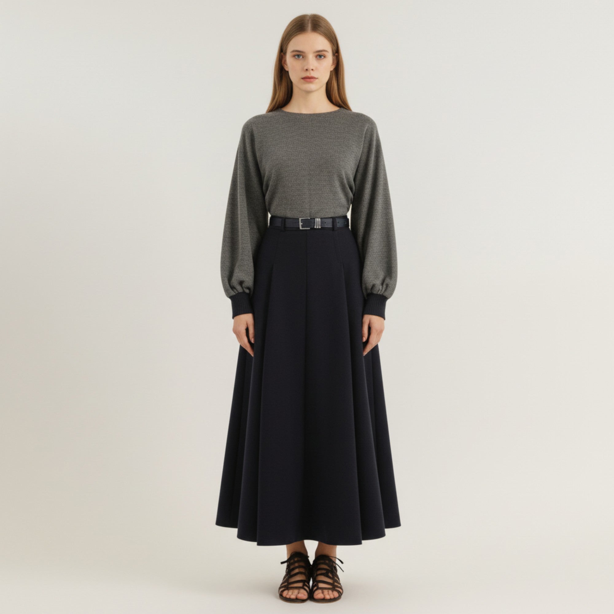 Anna-Kaci Women's High Waist Full A-Line Maxi Skirt with Structured Seam Panels and Smooth Flowing Silhouette