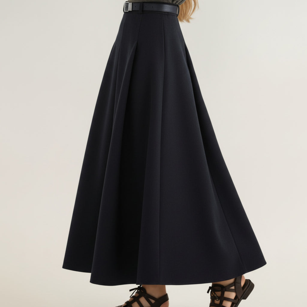 Anna-Kaci Women's High Waist Full A-Line Maxi Skirt with Structured Seam Panels and Smooth Flowing Silhouette
