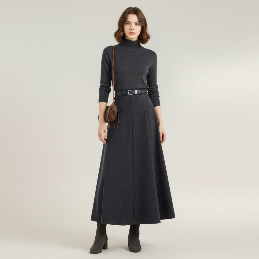 Anna-Kaci Women's High Waist Full A-Line Maxi Skirt with Structured Seam Panels and Smooth Flowing Silhouette