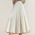 Anna-Kaci Women's Textured Diagonal-Rib Pleated Knit Midi Skirt with Structured Panels and Soft A-Line Silhouette