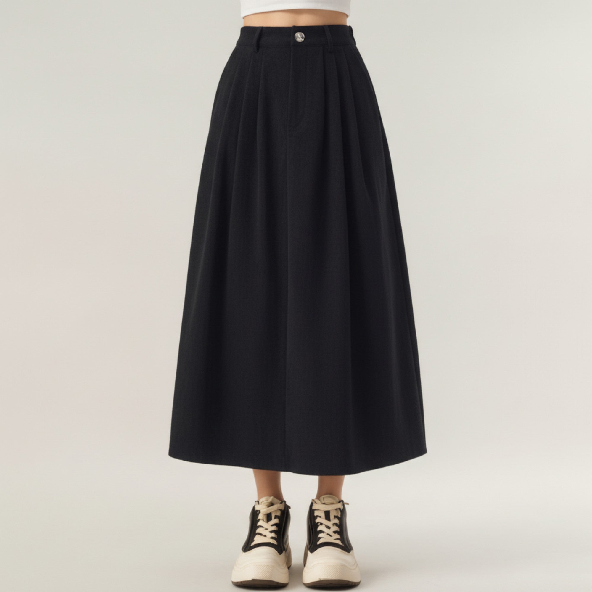 Anna-Kaci Women's High Waist Pleated A-Line Maxi Skirt with Structured Volume, Smooth Draping Fabric