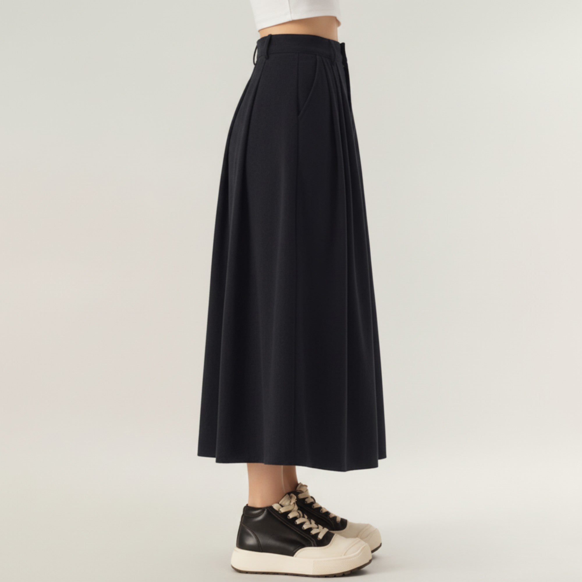 Anna-Kaci Women's High Waist Pleated A-Line Maxi Skirt with Structured Volume, Smooth Draping Fabric