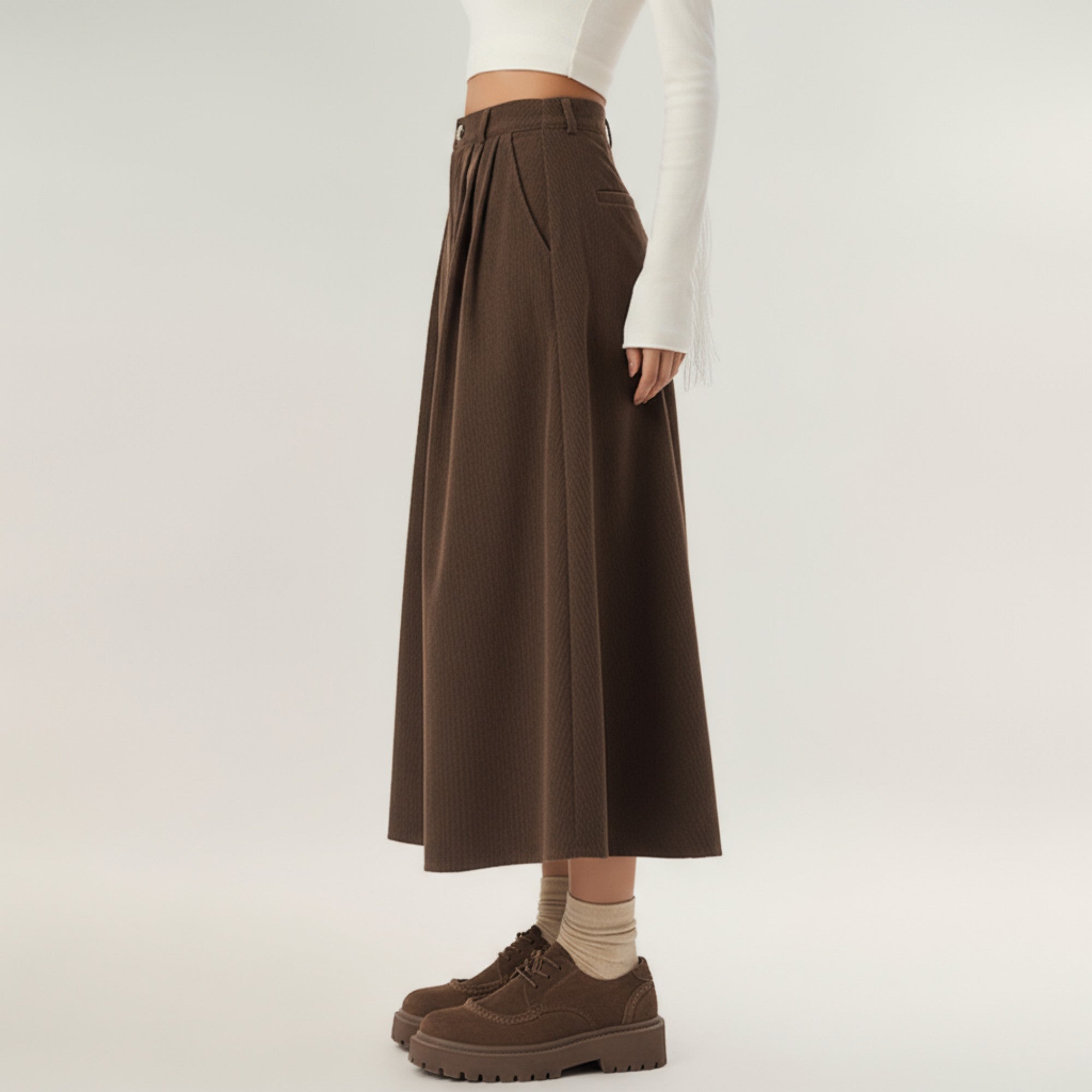 Anna-Kaci Women's High Waist Pleated A-Line Maxi Skirt with Structured Volume, Smooth Draping Fabric
