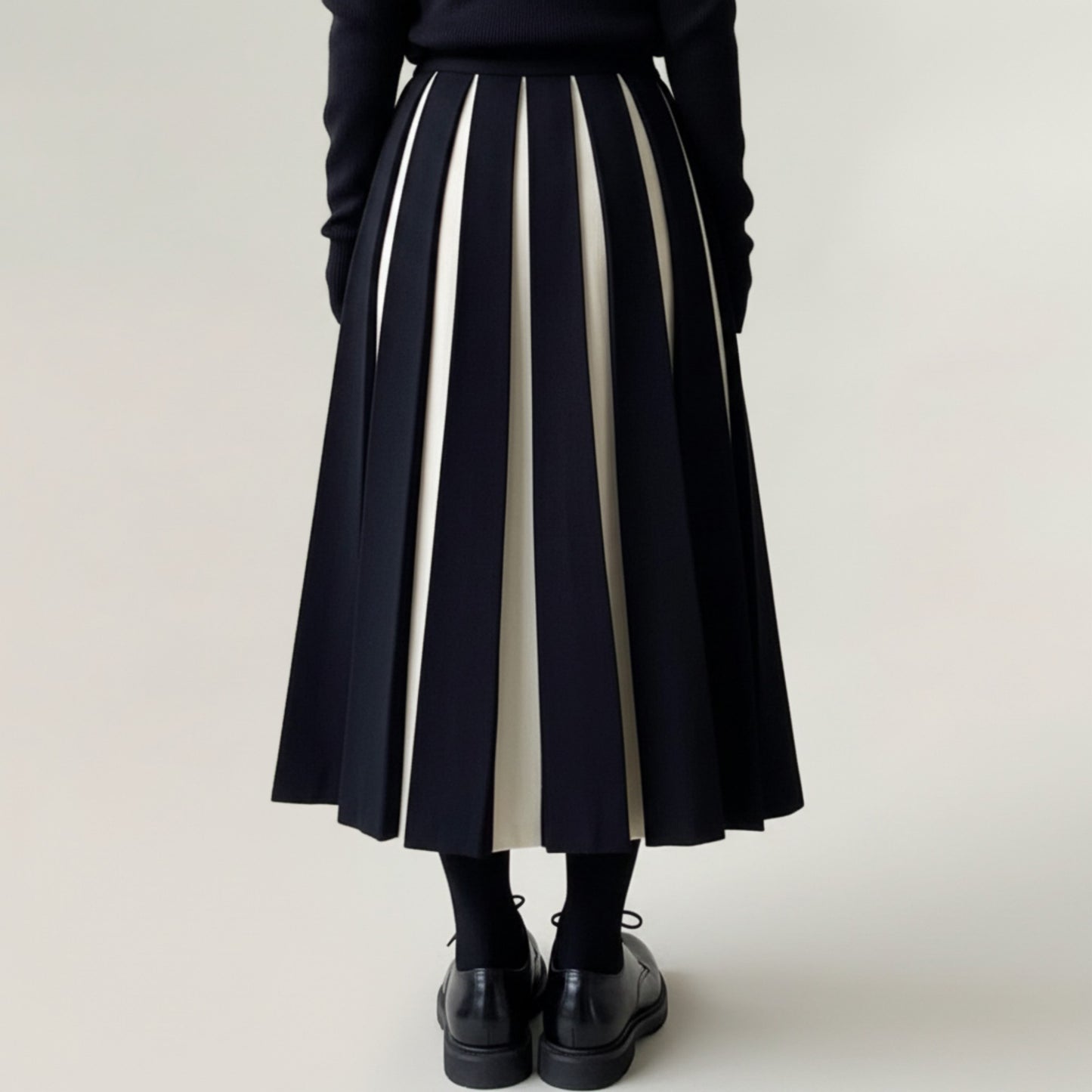 Anna-Kaci Women's Contrast Pleated Maxi Skirt with Structured Panels, Flowing A-Line Movement, and Soft Flexible Waist