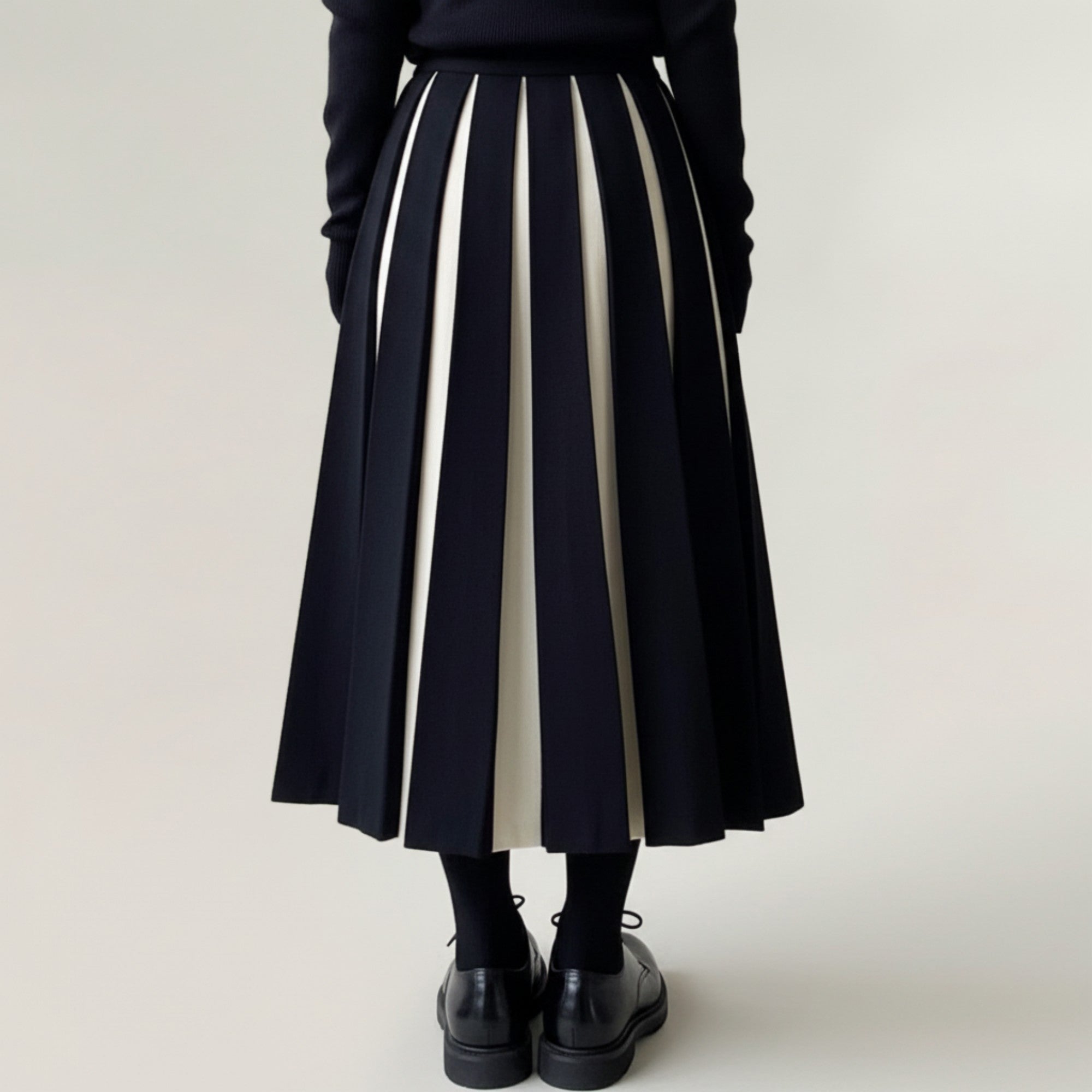 Anna-Kaci Women's Contrast Pleated Maxi Skirt with Structured Panels, Flowing A-Line Movement, and Soft Flexible Waist