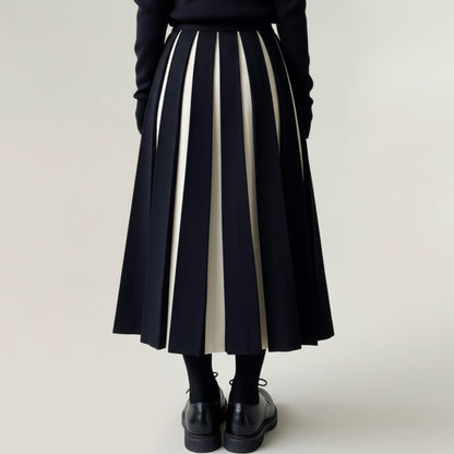 Anna-Kaci Women's Contrast Pleated Maxi Skirt with Structured Panels, Flowing A-Line Movement, and Soft Flexible Waist