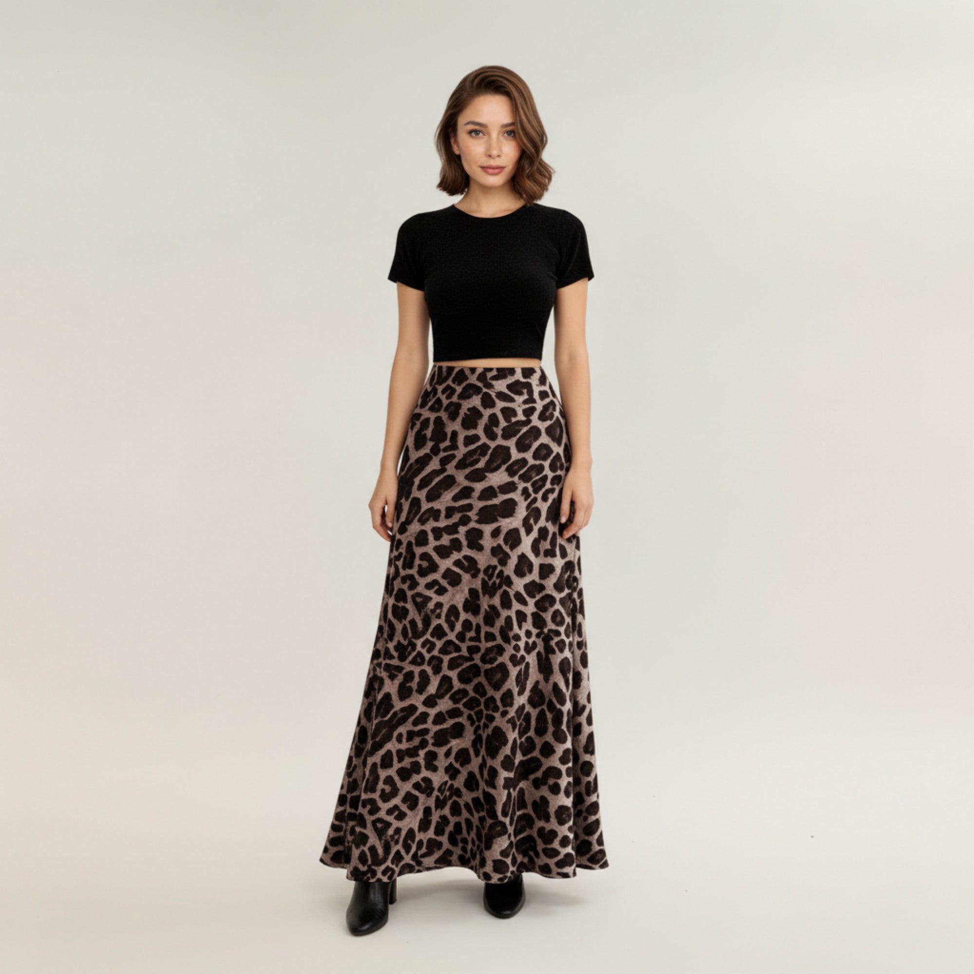 Anna-Kaci Women's Leopard Print Maxi Skirt with Soft Draping Silhouette, Smooth Stretch Waist, and Flowing Fabric
