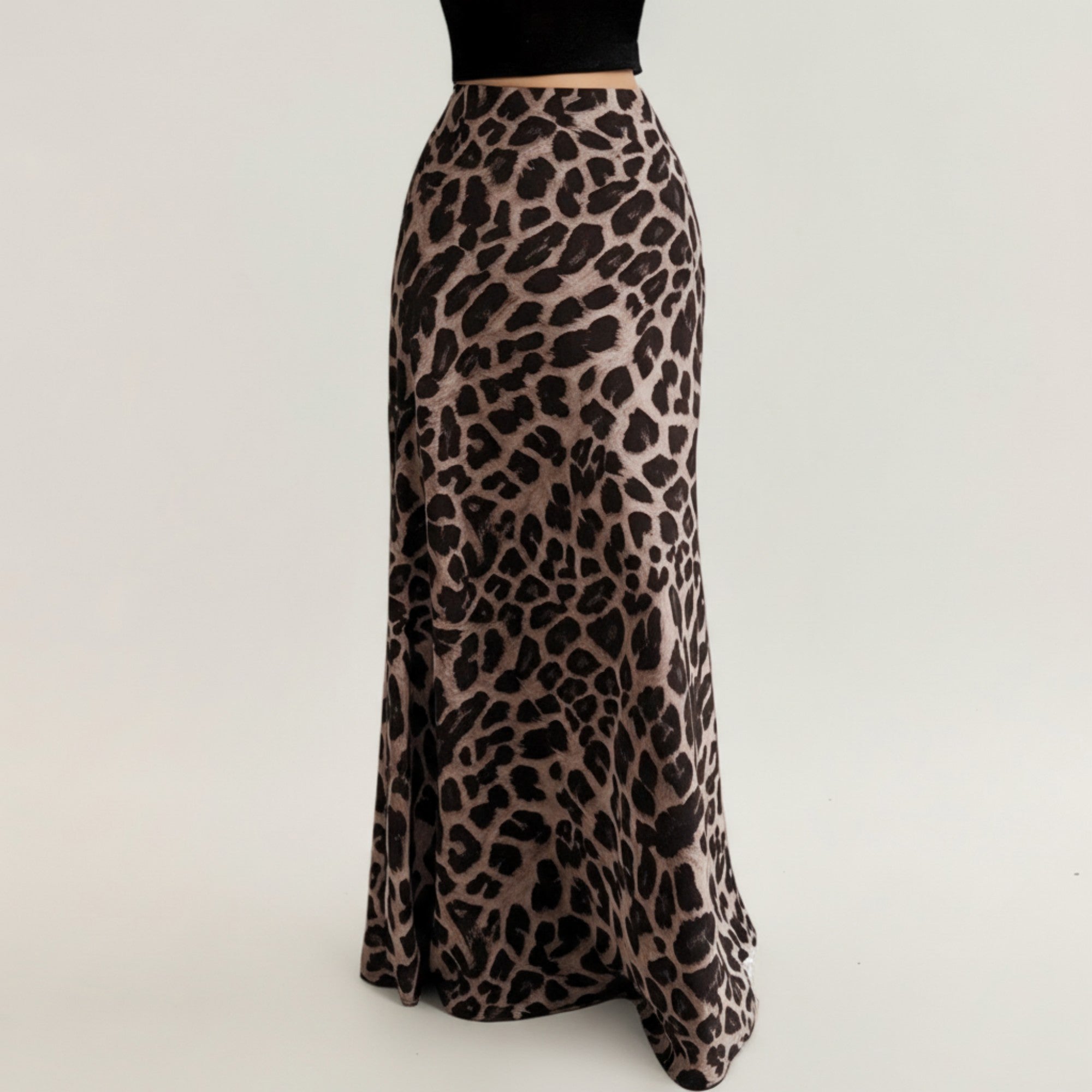 Anna-Kaci Women's Leopard Print Maxi Skirt with Soft Draping Silhouette, Smooth Stretch Waist, and Flowing Fabric