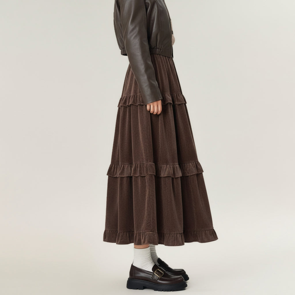 Anna-Kaci Women's Tiered Ruffle Maxi Skirt with Soft Flowing Panels, Stretch Waistband, Layered Volume