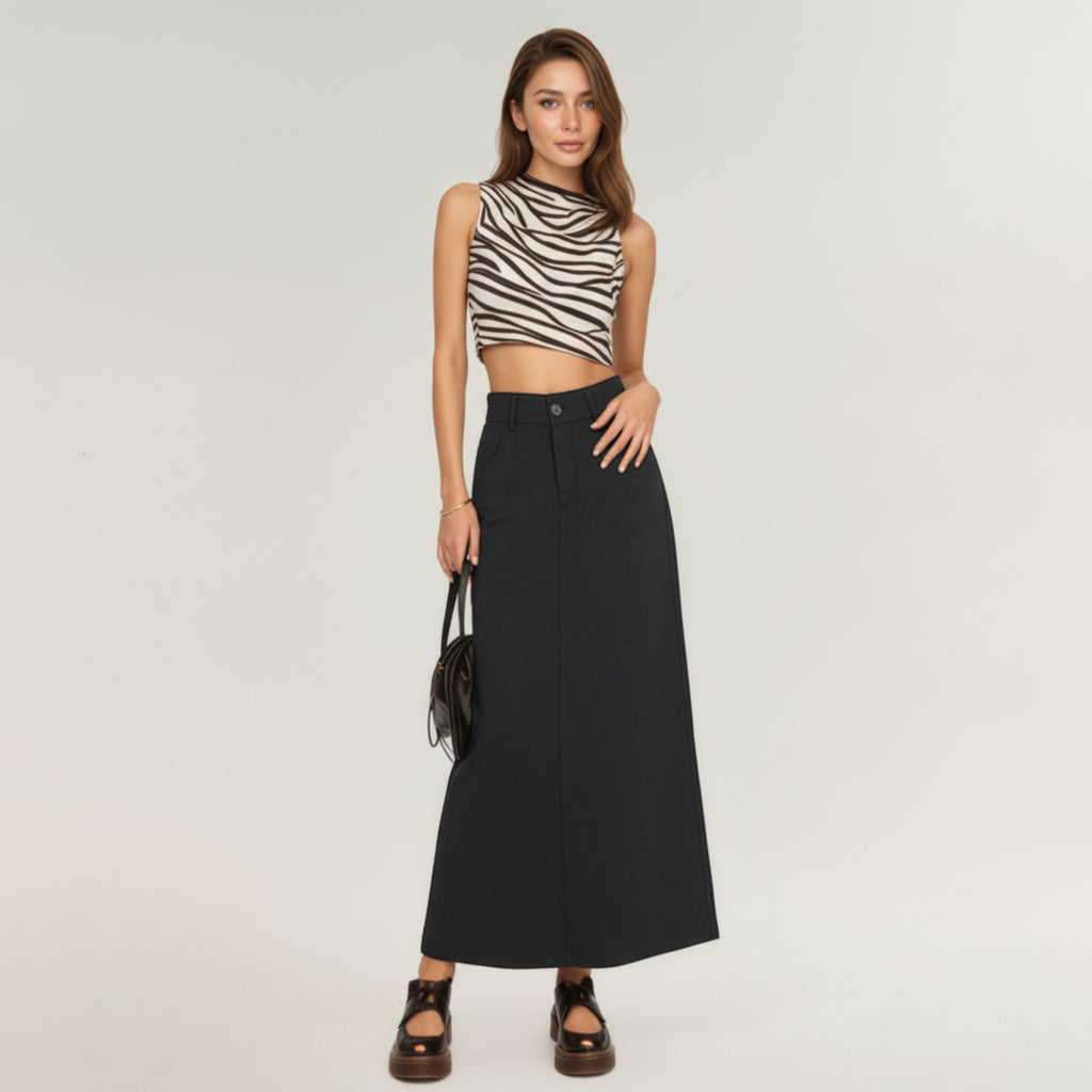 Anna-Kaci Women's High Waist Maxi Skirt with Belt Loops, Clean Front Seams, Structured Waistband