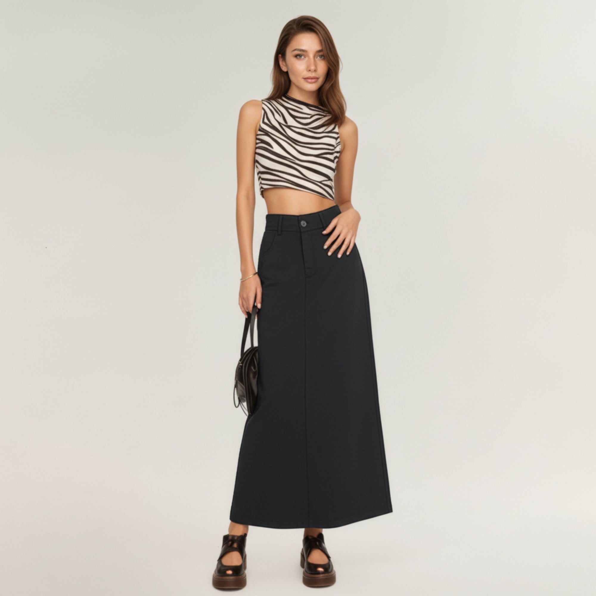 Anna-Kaci Women's High Waist Maxi Skirt with Belt Loops, Clean Front Seams, Structured Waistband