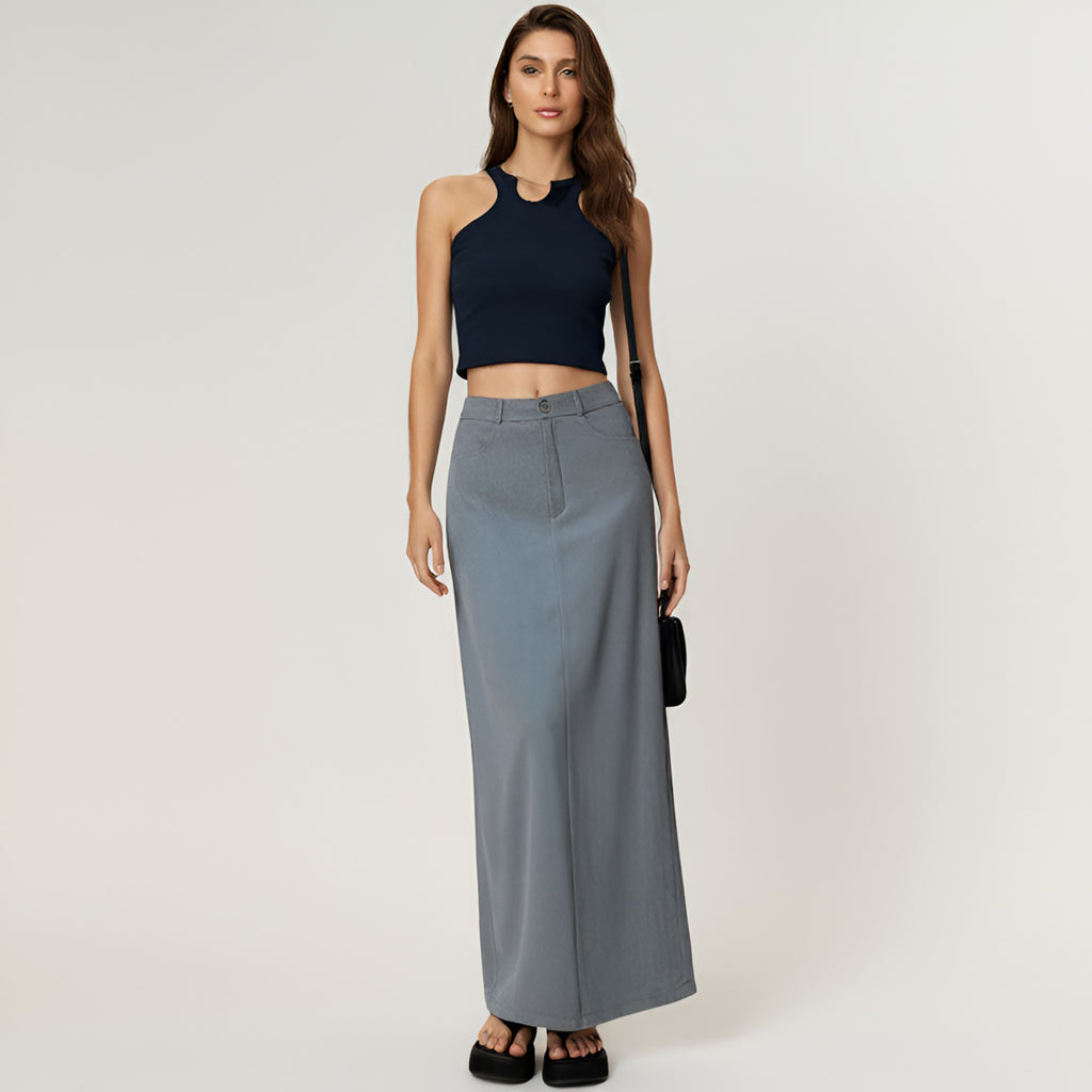 Anna-Kaci Women's High Waist Maxi Skirt with Belt Loops, Clean Front Seams, Structured Waistband