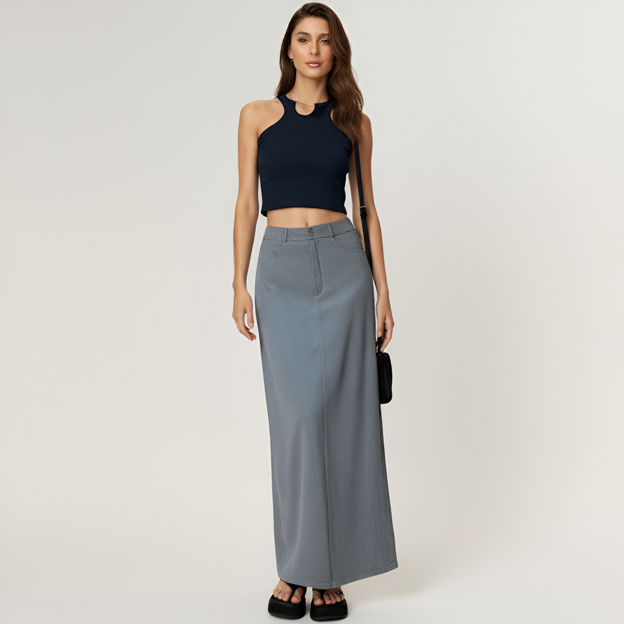 Anna-Kaci Women's High Waist Maxi Skirt with Belt Loops, Clean Front Seams, Structured Waistband