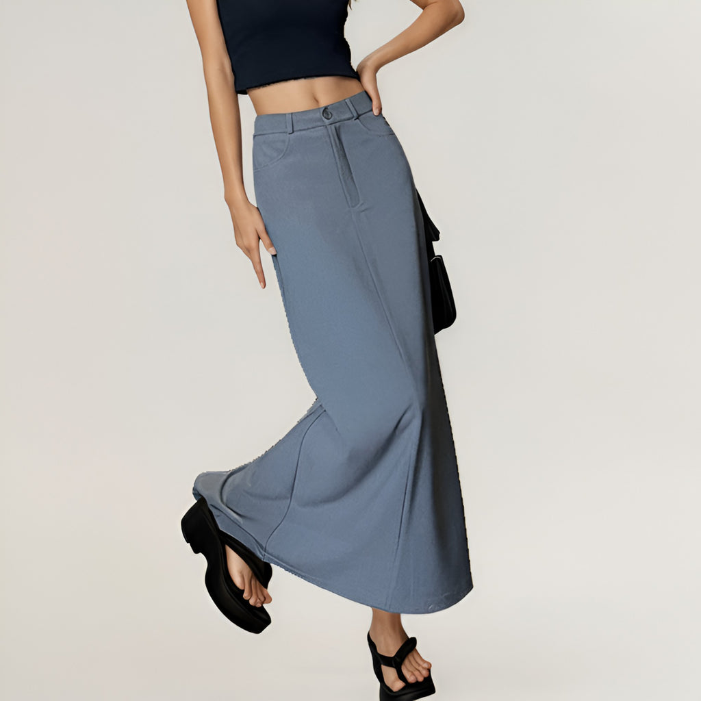 Anna-Kaci Women's High Waist Maxi Skirt with Belt Loops, Clean Front Seams, Structured Waistband