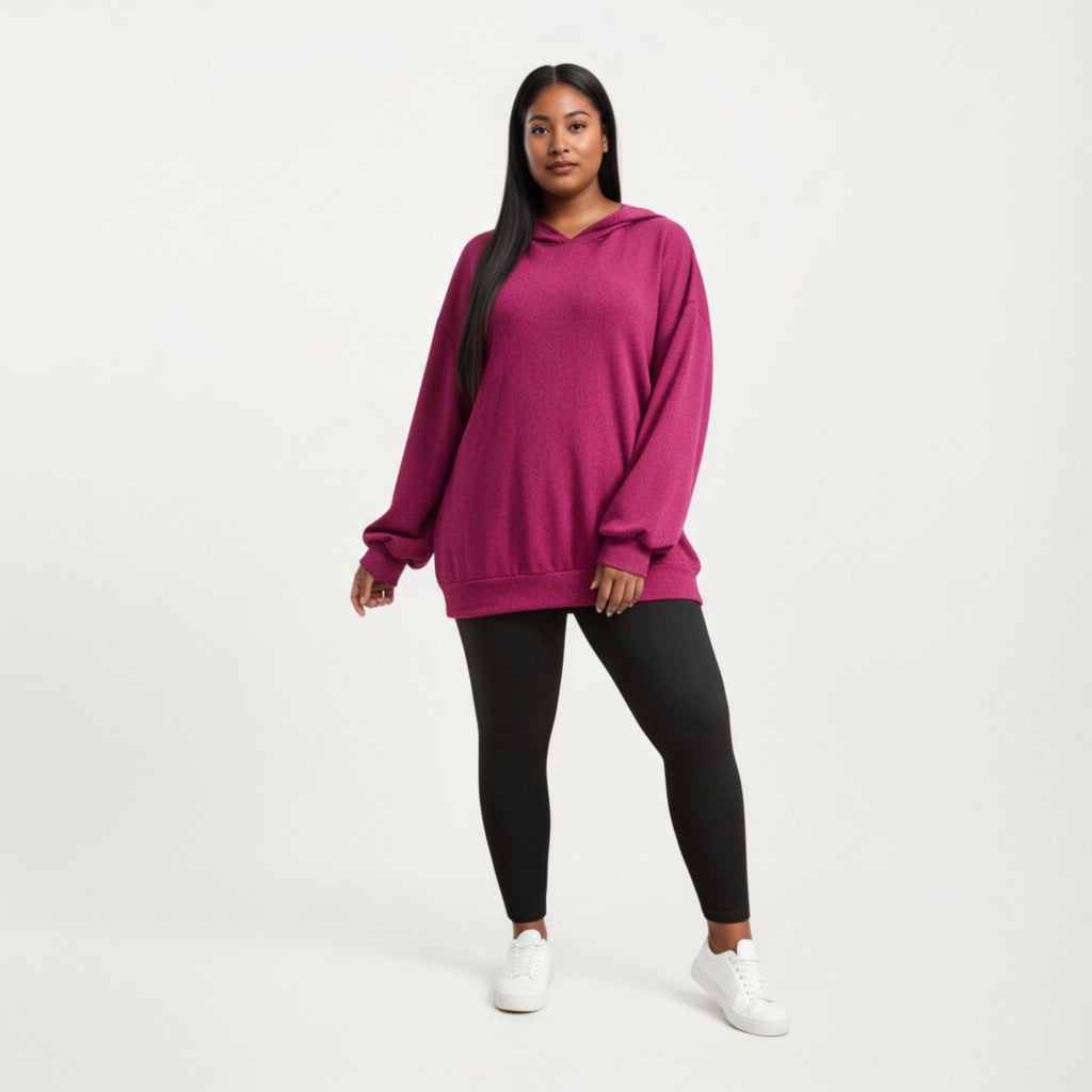 Anna-Kaci Women' s Soft Knit Hoodie with Playful Cat Ear Hood, Relaxed Drop-Shoulder Sleeves and Cozy Stretch Fabric
