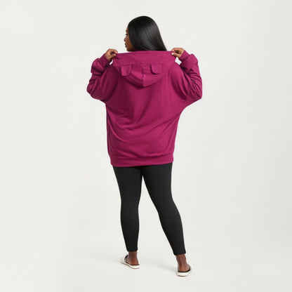 Anna-Kaci Women' s Soft Knit Hoodie with Playful Cat Ear Hood, Relaxed Drop-Shoulder Sleeves and Cozy Stretch Fabric