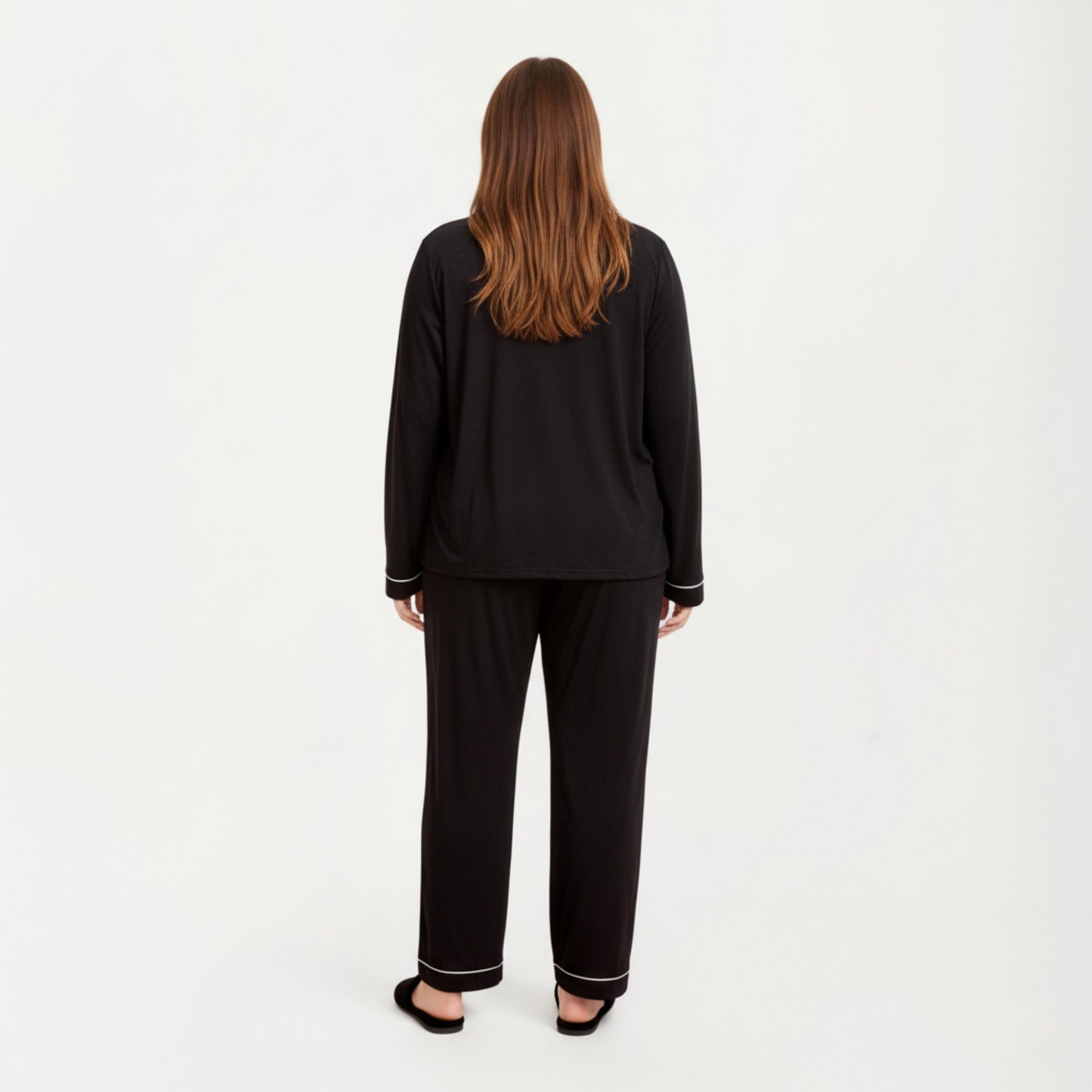 Anna-Kaci Lounge Women' s 2-Piece Set Long Sleeve Button-Front Pajama Top and Matching Relaxed Pants with Clean Piped Edging