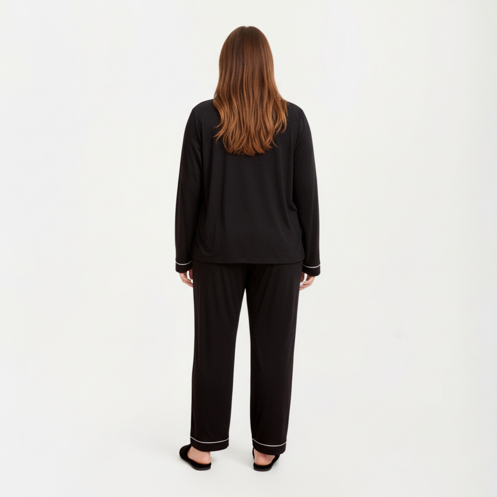 Anna-Kaci Lounge Women' s 2-Piece Set Long Sleeve Button-Front Pajama Top and Matching Relaxed Pants with Clean Piped Edging