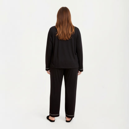 Anna-Kaci Lounge Women' s 2-Piece Set Long Sleeve Button-Front Pajama Top and Matching Relaxed Pants with Clean Piped Edging