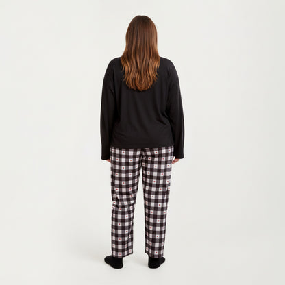 Anna-Kaci Lounge Women' s 2-Piece Set Long Sleeve Henley Top and Plaid Pajama Pants with Soft Stretch Fabric, Chest Pocket Detail