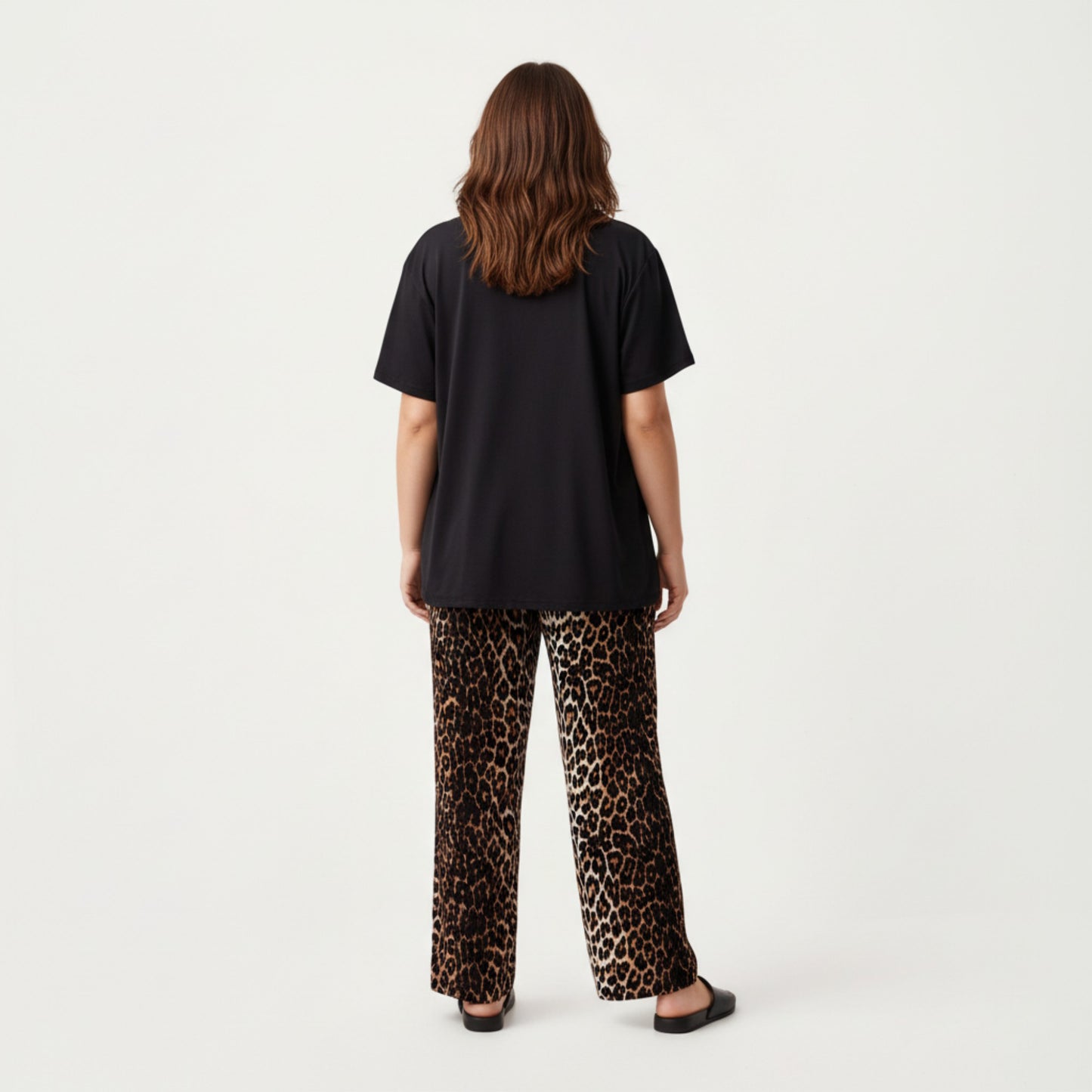 Anna-Kaci Lounge Women' s 2-Piece Set Short Sleeve Top and Leopard Print Pajama Pants with Stretch Waist Tie and Easy Straight-Leg Fit