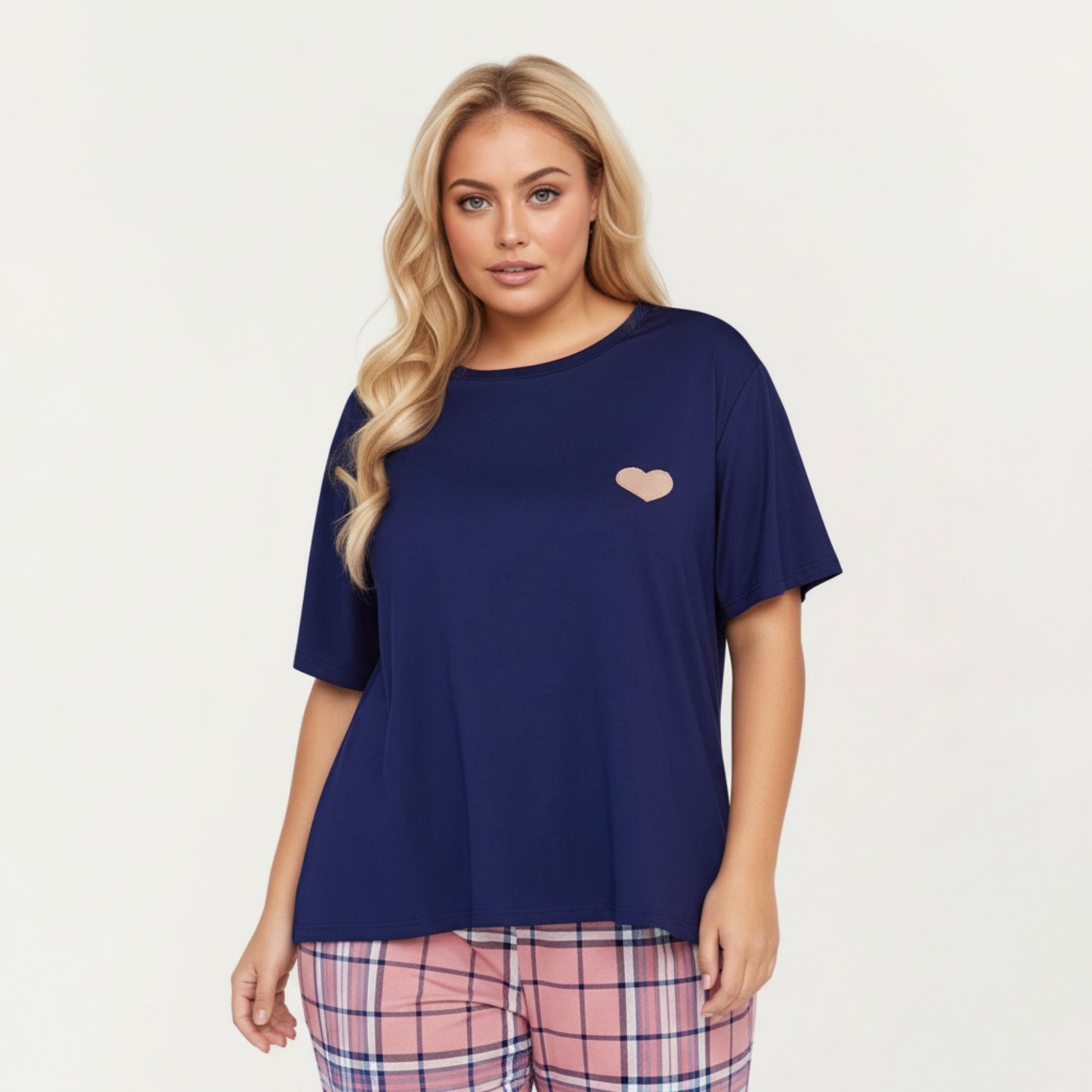 Anna-Kaci Lounge Women' s 2-Piece Set Short Sleeve Knit Top and Plaid Jogger Pajama Pants with Soft Stretch Fabric and Tapered Fit