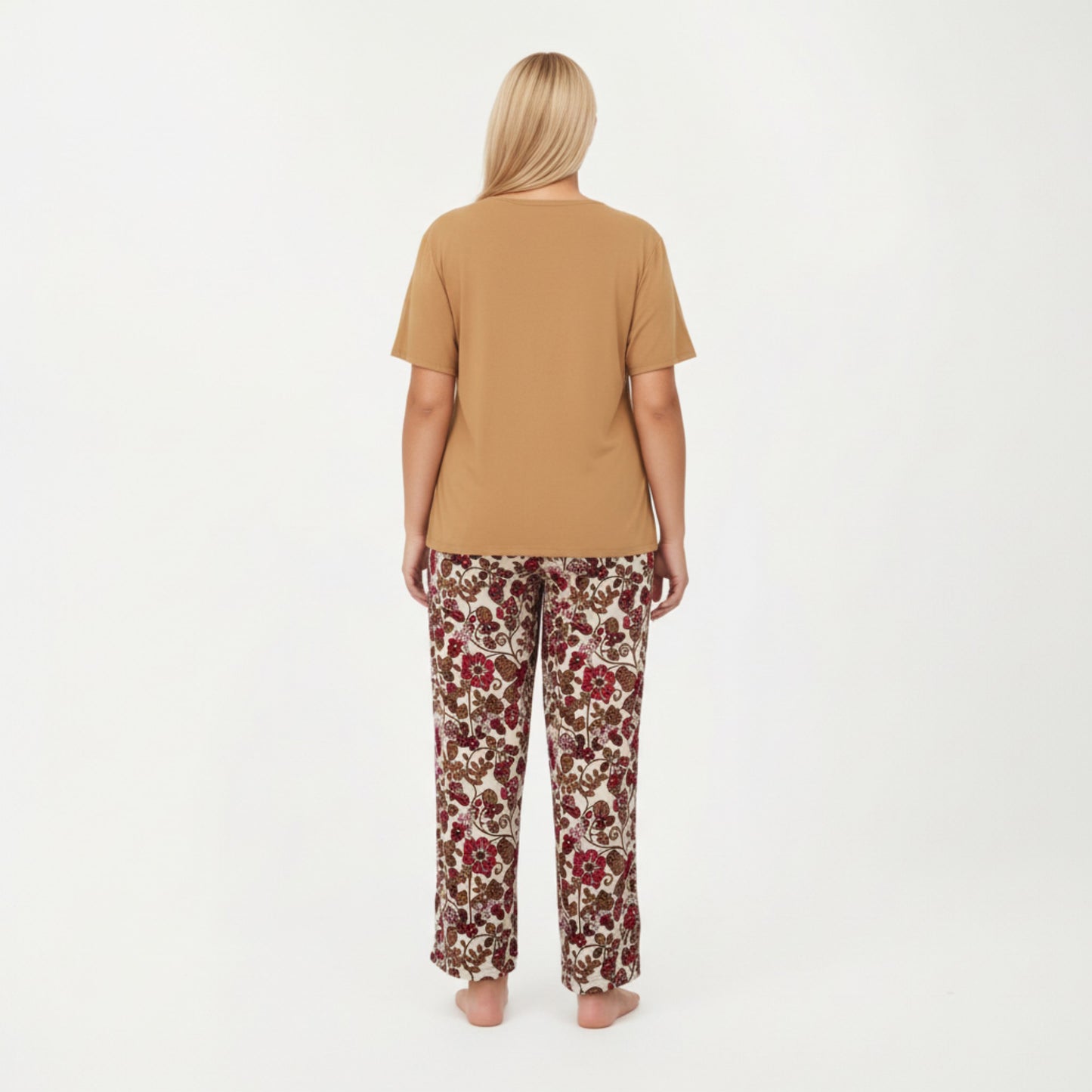 Anna-Kaci Lounge Women' s 2-Piece Set Short Sleeve Knit Top and Printed Wide-Leg Pajama Pants with Soft Stretch Fabric
