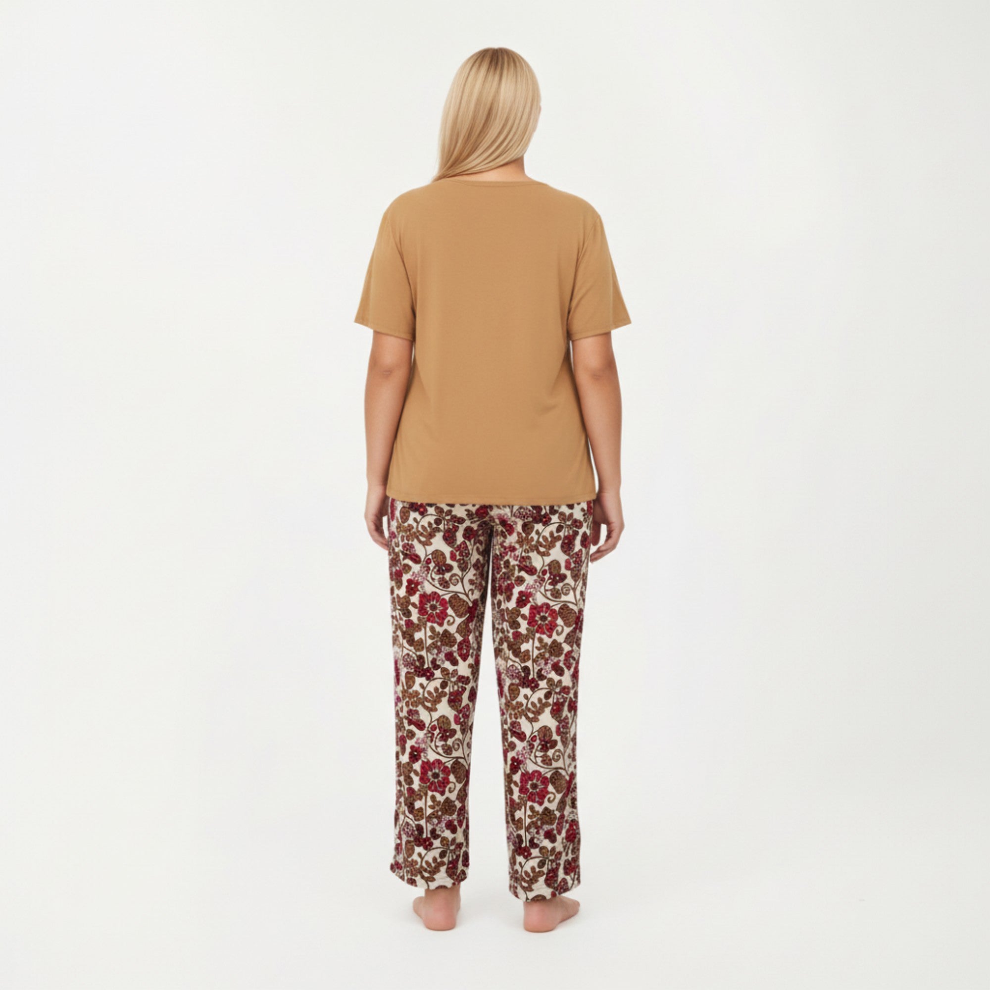 Anna-Kaci Lounge Women' s 2-Piece Set Short Sleeve Knit Top and Printed Wide-Leg Pajama Pants with Soft Stretch Fabric