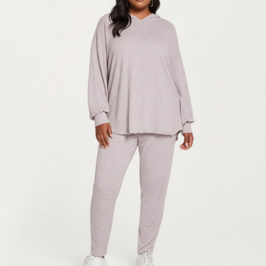 Anna-Kaci Lounge Women' s 2-Piece Set Soft Knit Hoodie and Matching Jogger Pants with Relaxed Drop-Shoulder Fit