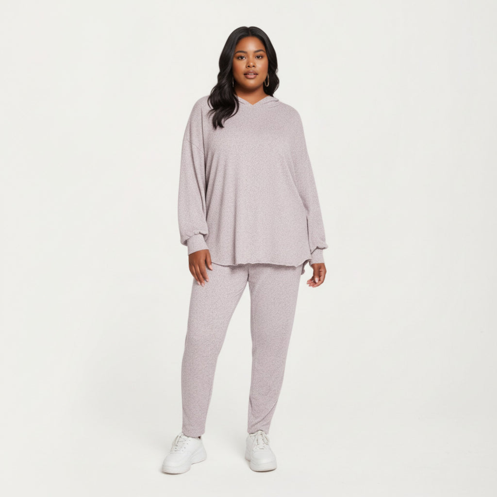 Anna-Kaci Lounge Women' s 2-Piece Set Soft Knit Hoodie and Matching Jogger Pants with Relaxed Drop-Shoulder Fit