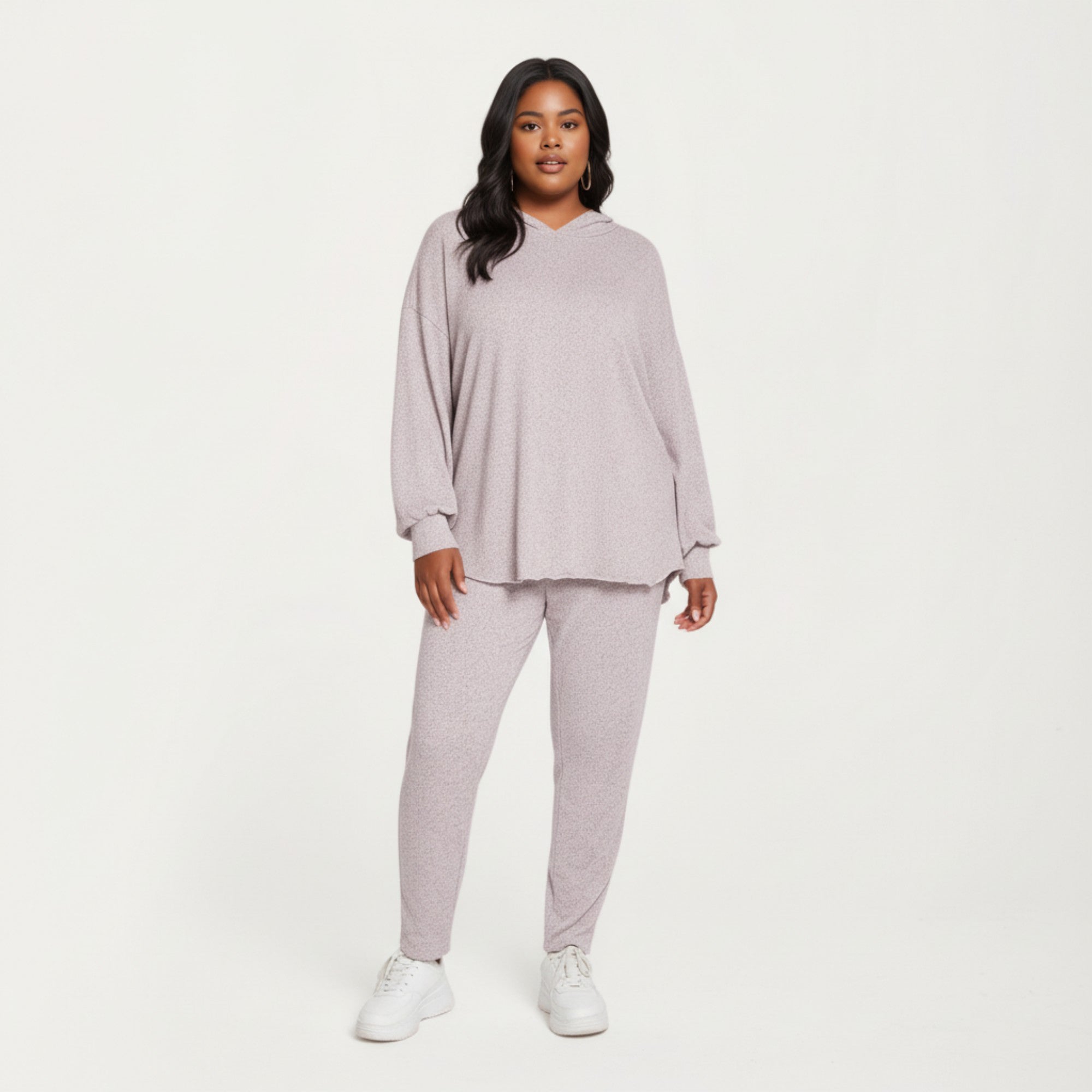Anna-Kaci Lounge Women' s 2-Piece Set Soft Knit Hoodie and Matching Jogger Pants with Relaxed Drop-Shoulder Fit