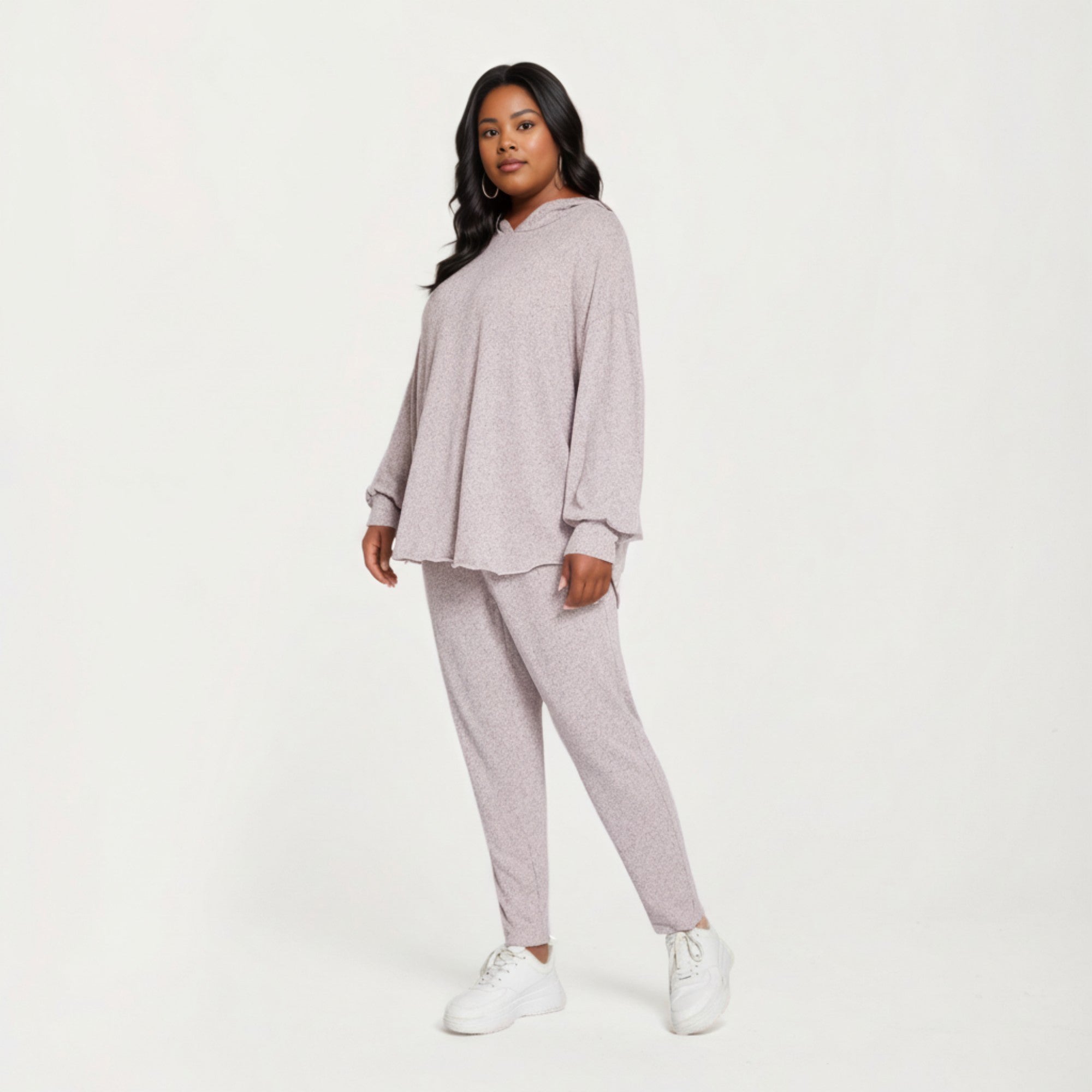 Anna-Kaci Lounge Women' s 2-Piece Set Soft Knit Hoodie and Matching Jogger Pants with Relaxed Drop-Shoulder Fit