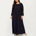 Anna-Kaci Lounge Women' s Long Sleeve Maxi Nightgown with Soft Flowing Fabric, Peter Pan Collar Detail and Lace Trim Accents on Sleeves
