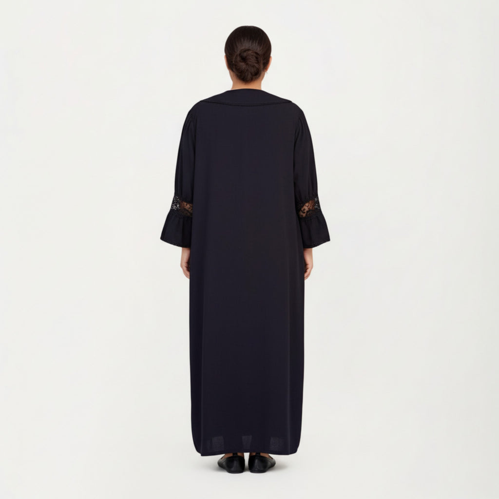 Anna-Kaci Lounge Women' s Long Sleeve Maxi Nightgown with Soft Flowing Fabric, Peter Pan Collar Detail and Lace Trim Accents on Sleeves